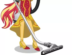 Size: 843x640 | Tagged: safe, artist:limedazzle, derpibooru import, sunset shimmer, dance magic, equestria girls, spoiler:eqg specials, backpack vacuum cleaner, clothes, dress, high heels, legs, shoes, simple background, vacuum cleaner, white background, why
