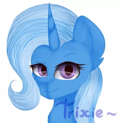 Size: 2400x2400 | Tagged: safe, artist:lovermishka, artist:romablueberry, derpibooru import, trixie, pony, unicorn, female, looking at you, mare, simple background, smiling, solo, white background