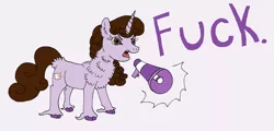 Size: 1280x615 | Tagged: safe, artist:lionwheresmydude, derpibooru import, oc, oc:kindheart, unofficial characters only, pony, unicorn, chest fluff, magic, megaphone, ponysona, solo, telekinesis, unshorn fetlocks, vulgar