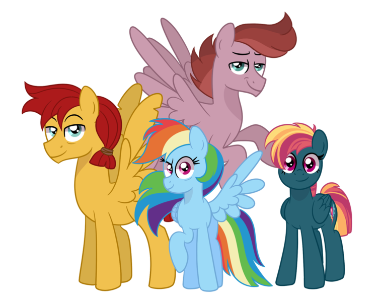 Size: 1024x809 | Tagged: safe, artist:ashidaii, derpibooru import, flash magnus, rainbow dash, oc, oc:spectral wisp, oc:zapp magnus, pegasus, pony, dashmagnus, female, male, mare, offspring, parent:flash magnus, parent:rainbow dash, parents:dashmagnus, shipping, simple background, stallion, straight, transparent background