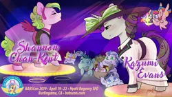 Size: 1200x675 | Tagged: safe, artist:midnightpremiere, derpibooru import, oc, oc:bonita, oc:golden gates, oc:hors, oc:joey, oc:kazumi evans, oc:shannon chan-kent, pony, babscon, babscon 2019, babscon mascots, mascot