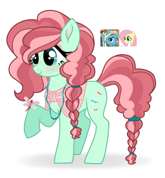 Size: 1337x1437 | Tagged: safe, artist:unoriginai, derpibooru import, fluttershy, meadowbrook, dragonfly, insect, pony, cute, female, lesbian, magical lesbian spawn, meadowshy, next generation, offspring, parent:fluttershy, parent:meadowbrook, parents:meadowshy, screencap reference, shipping