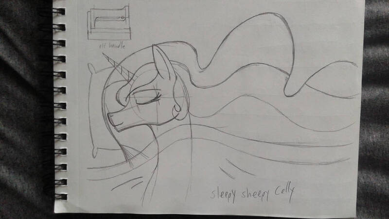 Size: 900x507 | Tagged: safe, artist:supra80, derpibooru import, princess celestia, pony, bed, bedsheets, pencil drawing, pillow, sketch, sketchbook, sleeping, traditional art