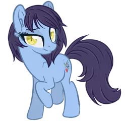 Size: 600x577 | Tagged: safe, artist:sinamuna, derpibooru import, oc, oc:culinary sonata, unofficial characters only, pony, base used, blue fur, cutie mark, female, purple hair, sassy, short hair, slit pupils, smiling, smirk, smug, solo, yellow eyes