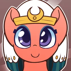Size: 1000x1000 | Tagged: safe, artist:puetsua, derpibooru import, somnambula, pegasus, pony, abstract background, avatar, bust, c:, colored pupils, cute, female, headdress, looking at you, mare, portrait, smiling, solo, somnambetes