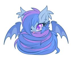 Size: 3500x2800 | Tagged: safe, artist:starlightlore, derpibooru import, oc, oc:astral flare, unofficial characters only, bat pony, pony, :p, batburrito, cute, ear fluff, ear tufts, female, filly, long tail, looking at you, one eye closed, silly, simple background, solo, spread wings, starry eyes, tongue out, transparent background, wingding eyes, wings, wink, wrapped up