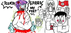 Size: 2283x1080 | Tagged: grimdark, artist:equesstriagirlss, derpibooru import, sunny flare, equestria girls, 1000 years in photoshop, abuse, adolf hitler, armband, blood, crossover, fatality, feet, fetish, foot fetish, massacre, mortal kombat, nazi, nazi armband, sunnybuse, swastika, tremor, wat