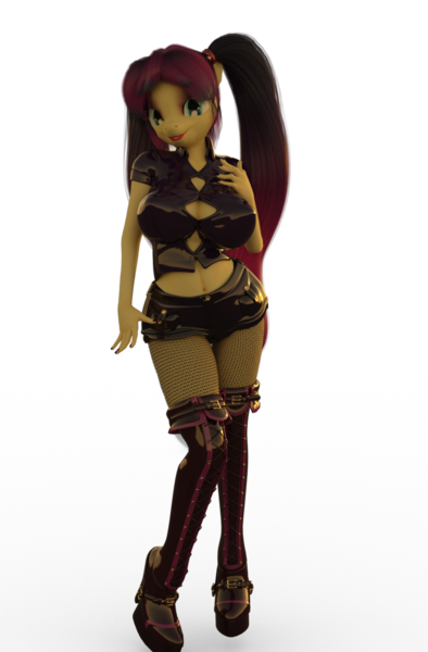 Size: 950x1446 | Tagged: 3d, anthro, artist:kei-waza, boots, breasts, clothes, daz studio, derpibooru import, female, fishnets, goth, high heel boots, latex, makeup, miniskirt, nail polish, oc, oc:rising shine, pantyhose, pigtails, shoes, skirt, socks, solo, stockings, suggestive, thigh boots, thigh highs, tight clothing, twintails