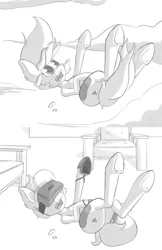 Size: 1279x1969 | Tagged: safe, artist:elppajack, derpibooru import, oc, oc:ink drop, earth pony, pony, lineart, monochrome, solo, underhoof, virtual reality