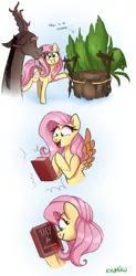 Size: 1378x2798 | Tagged: safe, artist:kyumiku, derpibooru import, discord, fluttershy, draconequus, pegasus, pony, book, comic, discoshy, diy, engrish in the description, female, for dummies, looking at something, male, mare, open mouth, present, shipping, smiling, straight