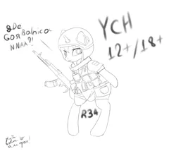 Size: 3500x3000 | Tagged: safe, artist:lakunae, derpibooru import, pony, advertisement, chechnya, commission, cyrillic, purgatory, russian, weapon, ych example, your character here