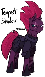 Size: 1019x1761 | Tagged: safe, artist:adilord, derpibooru import, tempest shadow, pony, unicorn, my little pony: the movie, armor, broken horn, female, green eyes, hoof shoes, horn, mare, purple skin, simple background, solo, transparent background