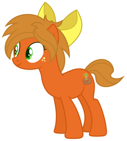 Size: 2152x2401 | Tagged: safe, artist:razorbladetheunicron, derpibooru import, oc, oc:caramel ambrosia, unofficial characters only, earth pony, pony, lateverse, bow, cutie mark, female, freckles, hair bow, mare, next generation, offspring, parent:applejack, simple background, solo, transparent background, vector