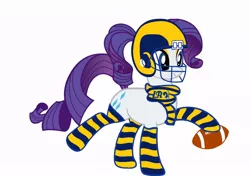 Size: 850x600 | Tagged: safe, derpibooru import, rarity, pony, american football, clothes, helmet, los angeles rams, nfl, nfl playoffs, simple background, socks, solo, sports, striped socks, super bowl, super bowl liii, white background