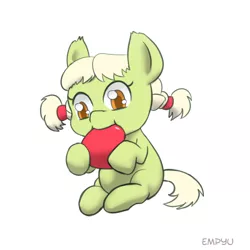 Size: 1000x1000 | Tagged: safe, artist:empyu, derpibooru import, granny smith, earth pony, pony, 30 minute art challenge, baby, baby pony, background removed, cute, female, filly, simple background, solo, white background, younger