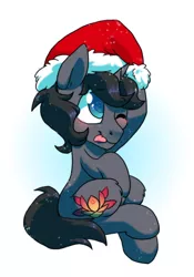 Size: 700x1000 | Tagged: safe, artist:paperbagpony, derpibooru import, oc, oc:pi, pony, unicorn, christmas, hat, holiday, male, santa hat, simple background, stallion, tongue out