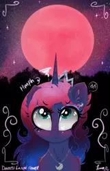 Size: 2250x3500 | Tagged: safe, artist:darkest-lunar-flower, derpibooru import, princess luna, alicorn, pony, angry, blood moon, blushing, chest fluff, eclipse, female, jewelry, looking up, lunar eclipse, mare, moon, night, regalia, super blood wolf moon