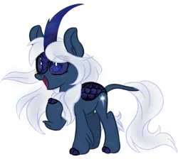 Size: 600x537 | Tagged: safe, artist:sinamuna, derpibooru import, oc, oc:calliope, unofficial characters only, deity, kirin, au:equuis, base used, blue eyes, blue fur, female, galaxy, goddess, horn, image, mystical, png, purple sclera, redesign, solo, stars, updated design, white hair