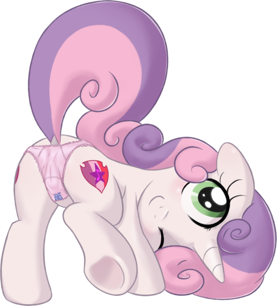 Size: 1415x1564 | Tagged: questionable, alternate version, artist:pestil, derpibooru import, sweetie belle, pony, unicorn, art pack:pantiepalooza2, anatomically correct, art pack, blushing, both cutie marks, butt, cameltoe, clothes, crotchboobs, cute, cute porn, cutie mark, delicious flat crotch, dock, female, filly, floppy ears, foalcon, looking at you, nudity, one eye closed, panties, pink underwear, sexy, simple background, smiling, solo, solo female, sweetie butt, teats, the cmc's cutie marks, transparent background, underhoof, underwear, vulva, wink