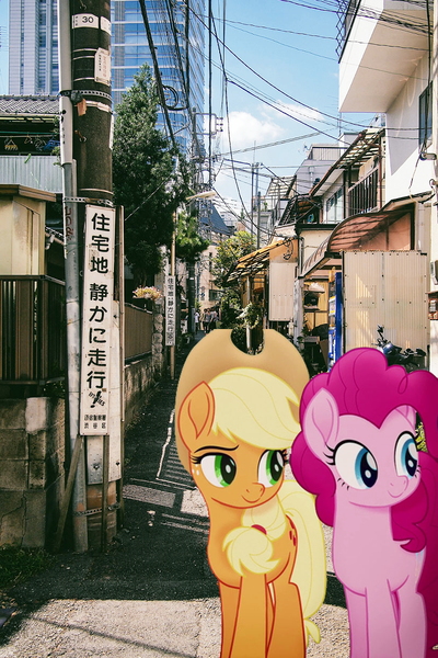 Size: 827x1240 | Tagged: applejack, applepie, cute, date, derpibooru import, editor:lisaloudleijon, female, japan, japanese, lesbian, my little pony: the movie, pinkie pie, real life background, safe, shipping