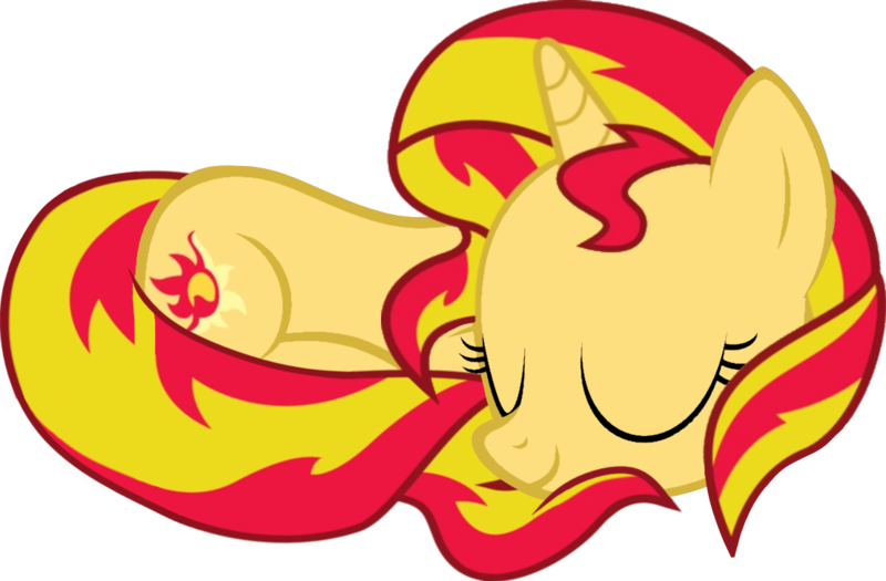 Size: 1109x728 | Tagged: safe, artist:uigsyvigvusy, artist:zacatron94, derpibooru import, sunset shimmer, pony, unicorn, behaving like a cat, curled up, cute, eyes closed, female, mare, prone, shimmerbetes, simple background, sleeping, solo, trace, transparent background, vector