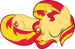 Size: 1109x728 | Tagged: safe, artist:uigsyvigvusy, artist:zacatron94, derpibooru import, sunset shimmer, pony, unicorn, behaving like a cat, curled up, cute, eyes closed, female, mare, prone, shimmerbetes, simple background, sleeping, solo, trace, transparent background, vector