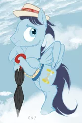 Size: 633x956 | Tagged: safe, artist:sixes&sevens, derpibooru import, ponified, pegasus, pony, cloud, crossed hooves, doctor who, hat, not soarin, seventh doctor, solo, umbrella