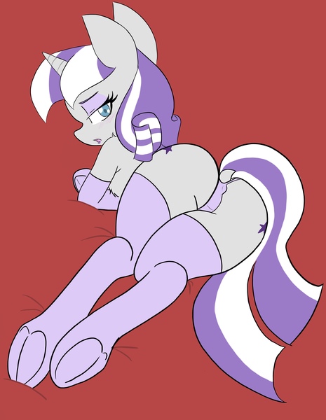 Size: 2772x3577 | Tagged: questionable, artist:steelsoul, derpibooru import, twilight velvet, pony, unicorn, bedroom eyes, blushing, both cutie marks, butt, cameltoe, clothes, crossed arms, dock, eyeshadow, female, frog (hoof), gilf, lipstick, looking at you, looking back, looking back at you, makeup, mare, milf, open mouth, panties, plot, purple lipstick, purple underwear, socks, thigh highs, thong, twibutt velvet, underhoof, underwear