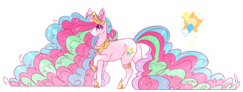 Size: 1670x634 | Tagged: safe, artist:lunawolf28, derpibooru import, pinkie pie, princess celestia, oc, oc:pink celeste, pony, unicorn, crown, cutie mark, cutie mark fusion, ethereal mane, female, fusion, impossibly large hair, jewelry, long mane, mare, necklace, regalia, simple background, solo, transparent background