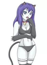Size: 1653x2283 | Tagged: suggestive, artist:sumin6301, derpibooru import, rarity, cat, equestria girls, animal costume, bell, bell collar, belly button, black underwear, bra, breasts, cat bell, cat costume, cat ears, cat tail, catgirl, clothes, collar, costume, cute, cute little fangs, fangs, female, gloves, looking at you, open mouth, panties, raricat, simple background, socks, solo, solo female, thigh highs, underwear, white background