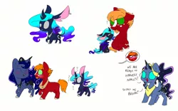 Size: 1024x640 | Tagged: safe, artist:doodletheexpoodle, derpibooru import, big macintosh, princess luna, oc, oc:moonstone, pony, beard, blushing, facial hair, female, heart, interspecies offspring, lunamac, male, missing cutie mark, offspring, parent:ahuizotl, parent:big macintosh, parent:princess luna, parents:lunahuizotl, question mark, shipping, simple background, step-parent and step-child, stepfather, straight, white background