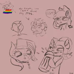 Size: 1920x1920 | Tagged: applejack, artist:sunnzio, autumn blaze, canadian flag, derpibooru import, implied piss drinking, implied watersports, kirin, kirin beer is pee, lgbt, lgbt leaf, oc, oc:anon, phone, pride, sketch, sketch dump, soda, sounds of silence, starlight glimmer, suggestive, trixie, vulgar