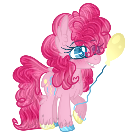 Size: 447x457 | Tagged: safe, artist:maddieinchina, artist:winanya, derpibooru import, pinkie pie, pony, balloon, blushing, chest fluff, colored hooves, dock, ear fluff, fluffy, grin, raised hoof, simple background, smiling, solo, transparent background, unshorn fetlocks