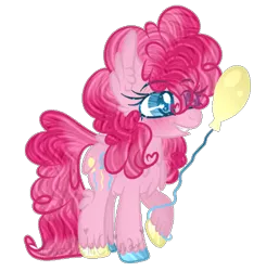 Size: 447x457 | Tagged: safe, artist:maddieinchina, artist:winanya, derpibooru import, pinkie pie, pony, balloon, blushing, chest fluff, colored hooves, dock, ear fluff, fluffy, grin, raised hoof, simple background, smiling, solo, transparent background, unshorn fetlocks