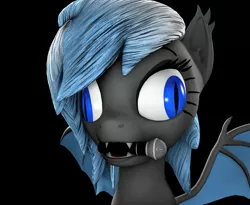 Size: 1317x1080 | Tagged: safe, artist:nightblood, derpibooru import, oc, oc:moonlight melody, unofficial characters only, bat pony, pony, 3d, bat pony oc, bat wings, derp, microphone, mouth hold, slit eyes, source filmmaker, wings