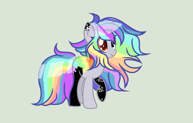 Size: 2512x1600 | Tagged: safe, artist:lilac-hearts, artist:mlplove4ever, derpibooru import, oc, oc:pastel chole, unofficial characters only, alicorn, pony, alicorn oc, base used, female, freckles, gray background, heterochromia, horn, mare, multicolored hair, rainbow hair, raised hoof, simple background, solo, tattoo, wingless, wings