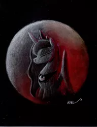 Size: 1681x2200 | Tagged: safe, artist:brogararts, derpibooru import, princess luna, alicorn, pony, blood moon, eclipse, eyes closed, female, lunar eclipse, mare, moon, solo, super blood wolf moon