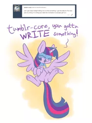 Size: 1280x1707 | Tagged: safe, artist:heir-of-rick, derpibooru import, twilight sparkle, twilight sparkle (alicorn), alicorn, pony, ask, chalkzone, cute, dialogue, eyes closed, female, mare, mask, motivational, smiling, snap (chalkzone), snaplight, snappy twi, tumblr, twisnap, underhoof