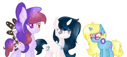 Size: 1024x462 | Tagged: source needed, safe, artist:angellightyt, artist:milky way, derpibooru import, oc, oc:love shield twinkle, oc:milky flare, oc:milky way, alicorn, pony, alicorn oc, bandage, bandaid, chest fluff, early pregnancy, glasses, horn, jewelry, necklace, nervous, pregnant, simple background, sweat, wings