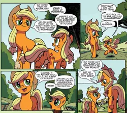 Size: 1037x922 | Tagged: safe, artist:pencils, derpibooru import, idw, applejack, earth pony, pony, spoiler:comic, spoiler:comicidw2020, butt, comic, cute, duo, female, filly, filly applejack, jackabetes, mare, official comic, plot, self ponidox, speech bubble, time paradox, underhoof, younger