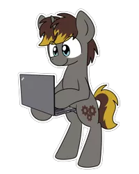 Size: 2048x2560 | Tagged: safe, artist:sugar morning, derpibooru import, oc, oc:geartooth, unofficial characters only, pony, commission, computer, laptop computer, solo, thinkpad