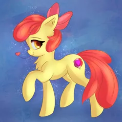 Size: 1767x1767 | Tagged: safe, artist:autumnvoyage, derpibooru import, apple bloom, earth pony, pony, bow, chest fluff, cute, cutie mark, female, filly, hair bow, heart, looking at you, smiling, solo, the cmc's cutie marks