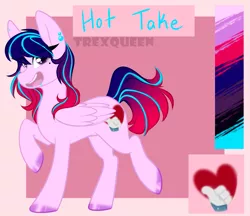 Size: 1773x1529 | Tagged: safe, artist:trexqueen, derpibooru import, oc, oc:hot take, pegasus, pony, blue hair, cutie mark, ear piercing, light blue hair, multicolored hair, piercing, pink coat, pink hair, purple eyes