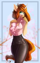 Size: 2212x3507 | Tagged: safe, artist:crazy-leg, derpibooru import, oc, oc:sanctum salix, unofficial characters only, anthro, unicorn, anthro oc, big breasts, breasts, clothes, female, glasses