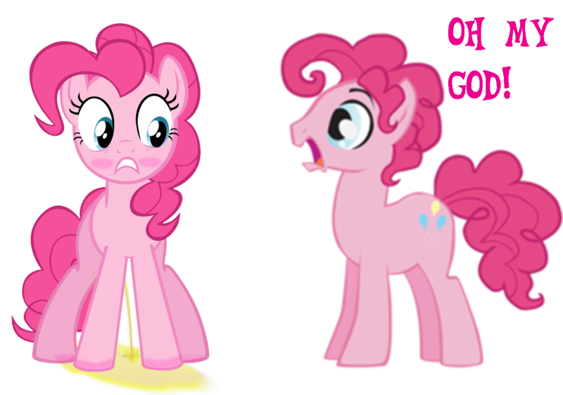 Size: 1457x1024 | Tagged: suggestive, derpibooru import, pinkie pie, earth pony, pony, accident, alternate scenario, blushing, bubble berry, desperation, embarrassed, female, image, need to pee, omg, omorashi, pissing, png, potty emergency, potty time, puddle, rule 63, self ponidox, show accurate, simple background, surprised, urine, vector, wetting