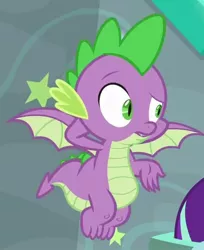 Size: 630x773 | Tagged: safe, derpibooru import, screencap, spike, dragon, a matter of principals, arm behind head, claws, cropped, flying, male, solo focus, spread wings, winged spike, wings