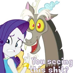 Size: 600x600 | Tagged: safe, artist:madmax, artist:phucknuckl, derpibooru import, edit, discord, rarity, equestria girls, equestria girls series, rollercoaster of friendship, clothes, cool story bro, cropped, exploitable meme, female, looking back, meme, question, simple background, thumbs up, transparent background, vulgar