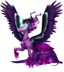 Size: 1024x1148 | Tagged: safe, artist:toskurra, derpibooru import, sci-twi, twilight sparkle, ponified, alicorn, pony, equestria girls, armor, equestria girls ponified, glowing horn, hoof shoes, horn, leonine tail, midnight sparkle, scowl, simple background, solo, spread wings, transparent background, wings