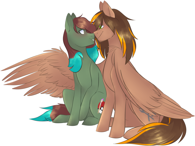 Size: 2459x1840 | Tagged: safe, artist:kazanzh, derpibooru import, oc, oc:zoe, unofficial characters only, pony, female, hug, male, mare, simple background, sitting, stallion, transparent background, winghug