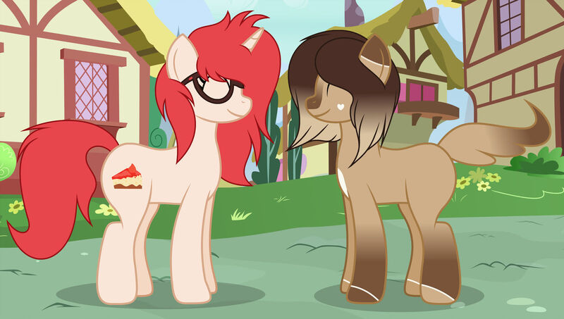 Size: 1280x725 | Tagged: safe, artist:diamond-chiva, derpibooru import, oc, oc:claire, oc:red ace, unofficial characters only, earth pony, pony, unicorn, female, glasses, mare